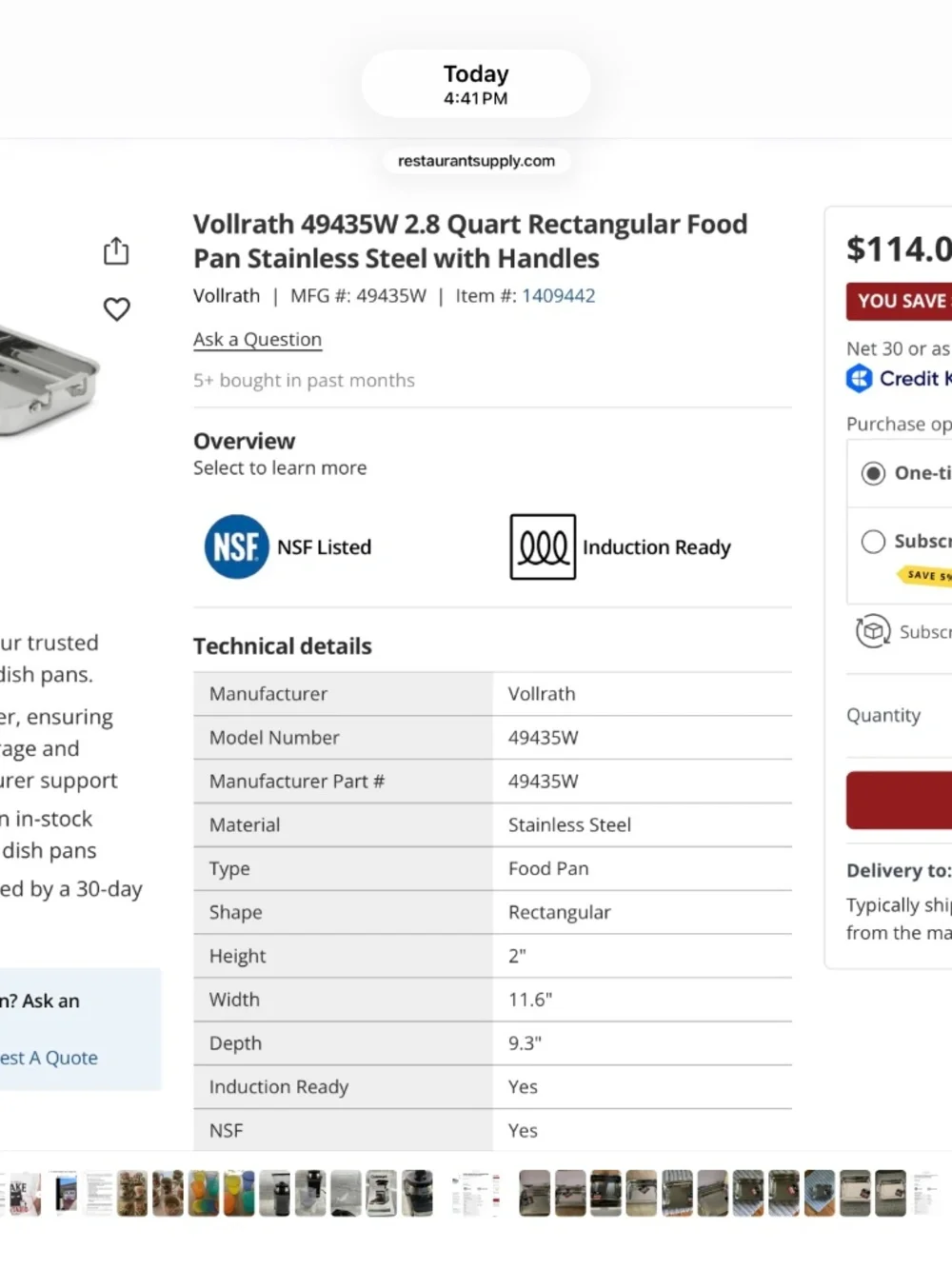 Vollrath small stainless steel food pan